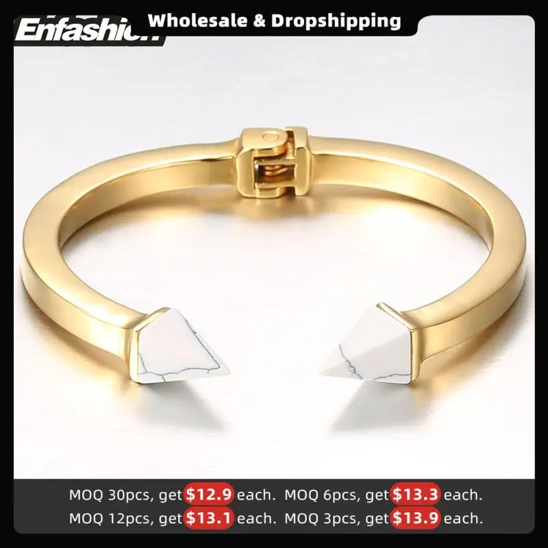 Enfashion Natural Stone Spike Cuff Bracelet Manchette Gold color Bangle Bracelet Women Stainless Steel Bracelets BanglesProduct