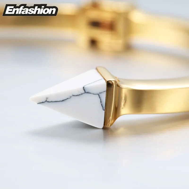Enfashion Natural Stone Spike Cuff Bracelet Manchette Gold color Bangle Bracelet Women Stainless Steel Bracelets BanglesProduct