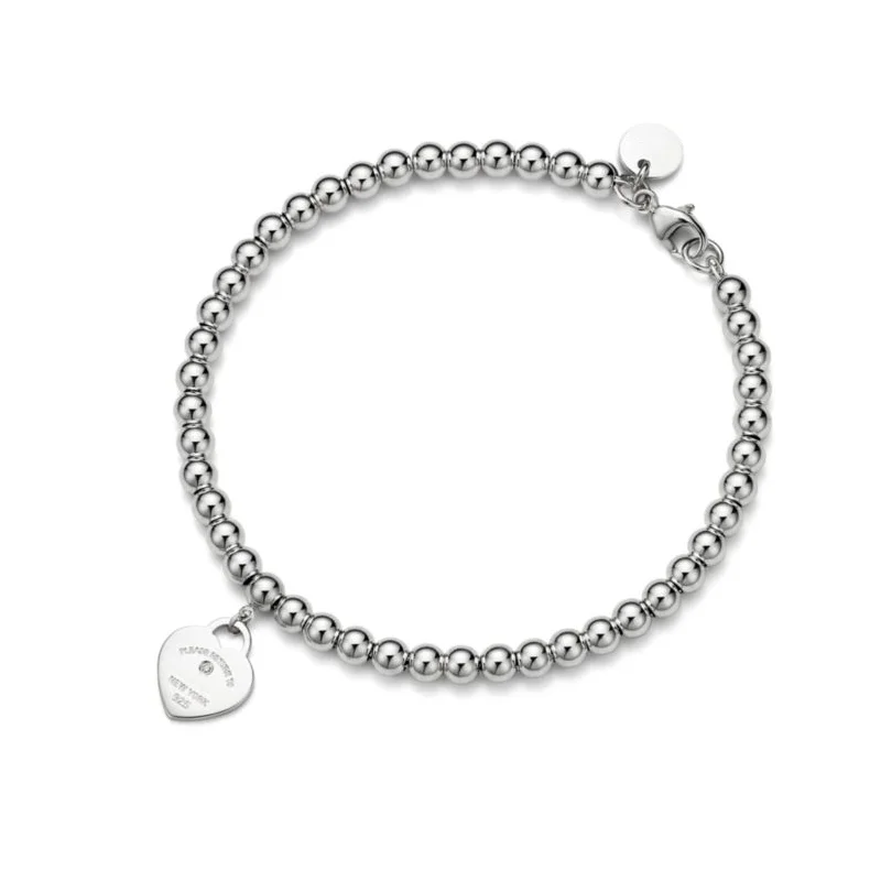 Tiff Woman S925 Sterling Silver Classic Heart Tag Chain Silver Bracelet High Quality Jewelry Christmas present Gift