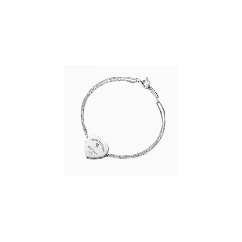 Tiff Woman S925 Sterling Silver Classic Heart Tag Chain Silver Bracelet High Quality Jewelry Christmas present Gift