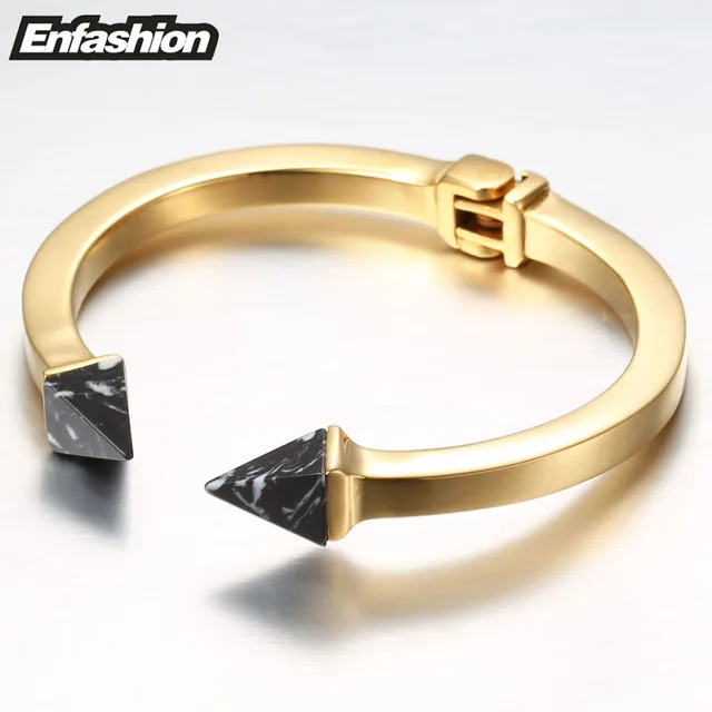 Enfashion Natural Stone Spike Cuff Bracelet Manchette Gold color Bangle Bracelet Women Stainless Steel Bracelets BanglesProduct