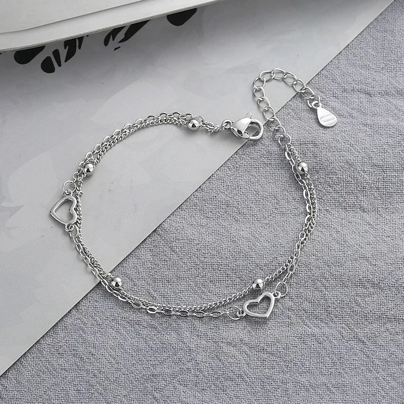 Double Love Heart Hollow Round Beads Bracelet Female Fashion Romantic Jewelry Classic Adjustable LVSL02