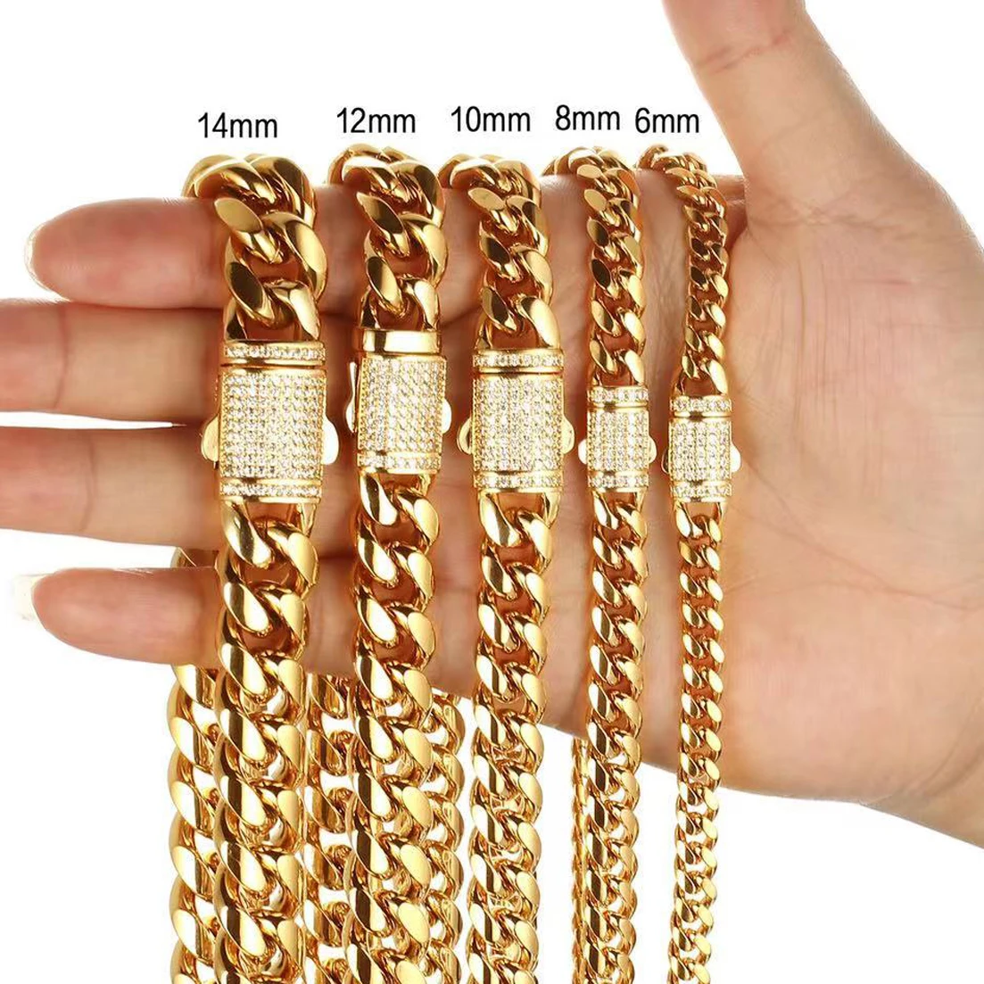 6/8/10/12/14mm New Men Chain Bracelet Stainless Steel Curb Cuban Link Chain Bangle for Male Women Hiphop Wrist Jewelry Gift