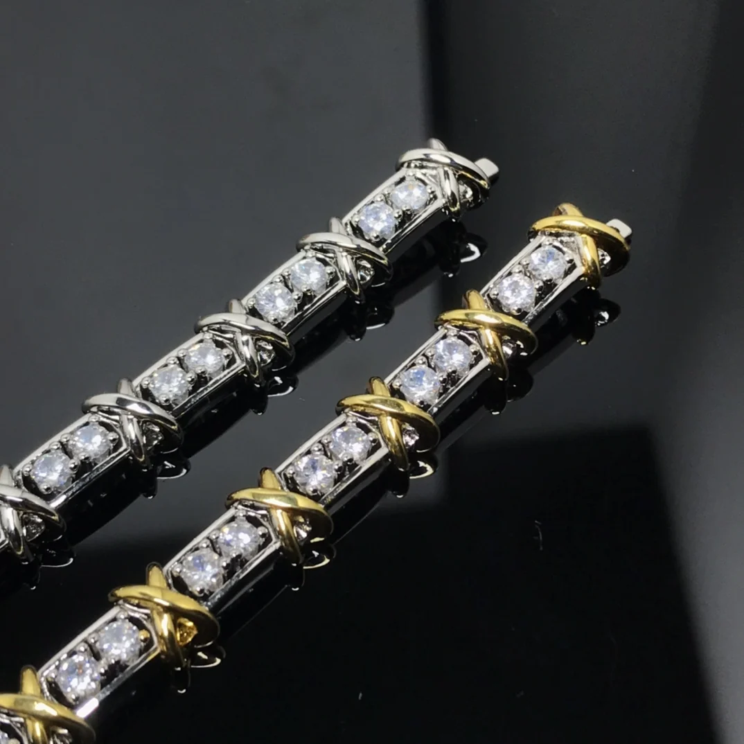 925 Sterling Silver Plated Gold X Cross Thirty Stone Diamond Bracelets for Women Classic Luxury Fashion Brand Party Fine Jewelry
