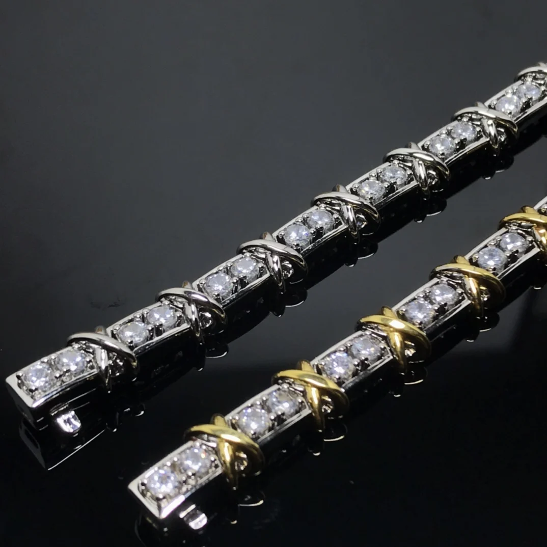 925 Sterling Silver Plated Gold X Cross Thirty Stone Diamond Bracelets for Women Classic Luxury Fashion Brand Party Fine Jewelry