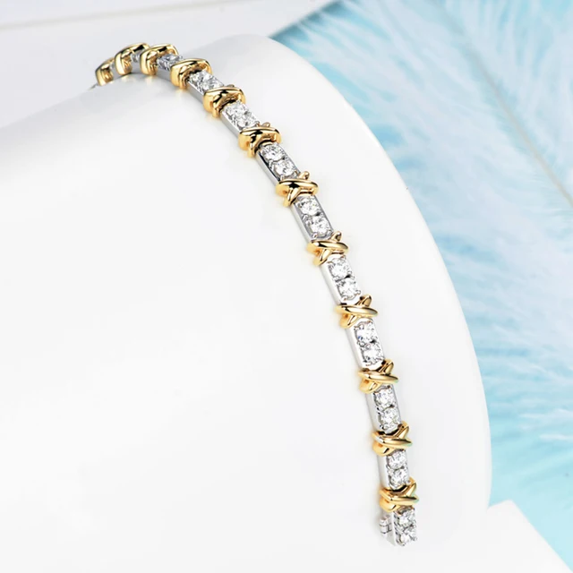 925 Sterling Silver Plated Gold X Cross Thirty Stone Diamond Bracelets for Women Classic Luxury Fashion Brand Party Fine Jewelry