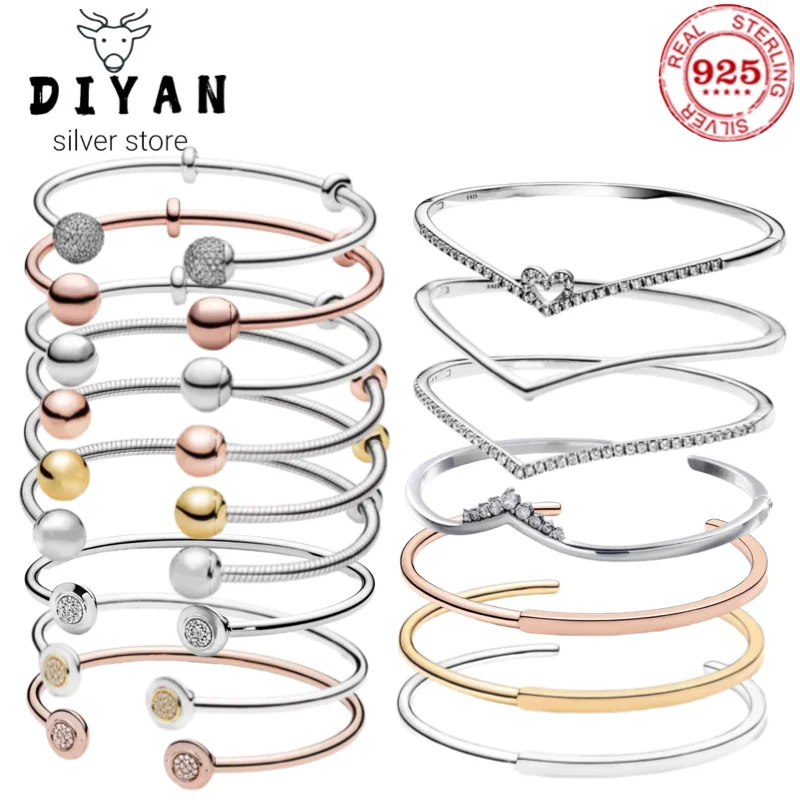 925% fit original sterling silver charm open bracelet women's party evening party daily luxury high-grade jewelry accessories