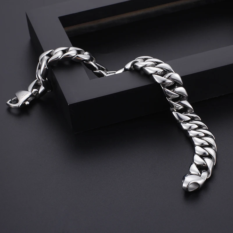 Gold Color Stainless Steel Miami Cuban Curb Link Chain Bracelet for Men Classic Friends Men's Bracelets Jewelry Accessories