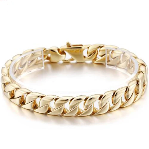 Gold Color Stainless Steel Miami Cuban Curb Link Chain Bracelet for Men Classic Friends Men's Bracelets Jewelry Accessories
