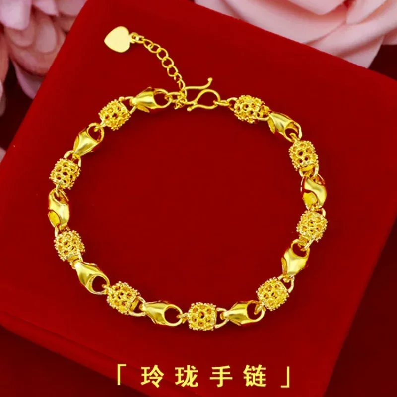 Gold bracelet women 9999 real gold bracelet transit beads real gold bracelet adjustable gold bracelet 3D fashion gift