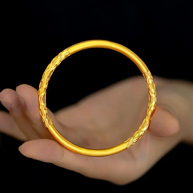 Gold shop with 999 real gold women's 5D gold ancient Xiangyun closed bracelet 24K ancient French bracelet