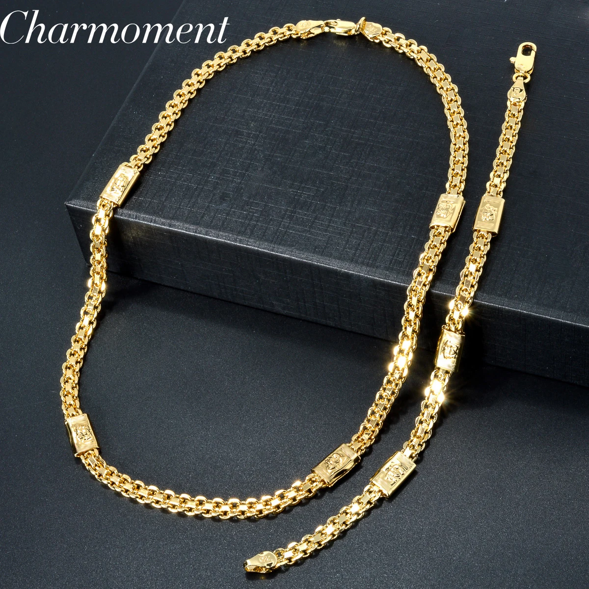 Luxury 18k Gold Color 7mm Chain for Men Women Bracelet Necklace Jewelry Set Fashion Party Christma Gifts Jewelry Accessories
