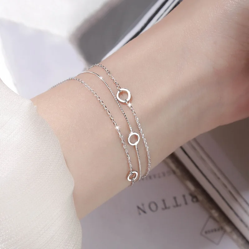 VENTFILLE 925 Sterling Silver Three-Layer Chain Circle Bracelet For Women Simple Exquisite Gift Wedding Accessories