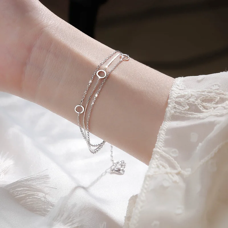 VENTFILLE 925 Sterling Silver Three-Layer Chain Circle Bracelet For Women Simple Exquisite Gift Wedding Accessories