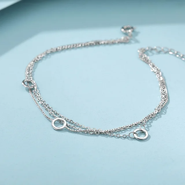 VENTFILLE 925 Sterling Silver Three-Layer Chain Circle Bracelet For Women Simple Exquisite Gift Wedding Accessories