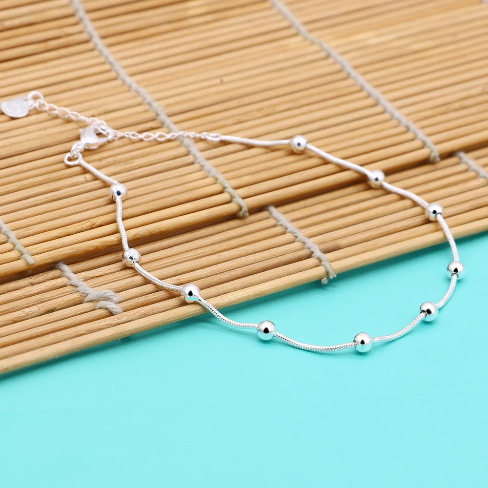 Summer fashion jewelry 925 sterling silver anklet female models simple style round bead solid silver foot chain lady' bijoux