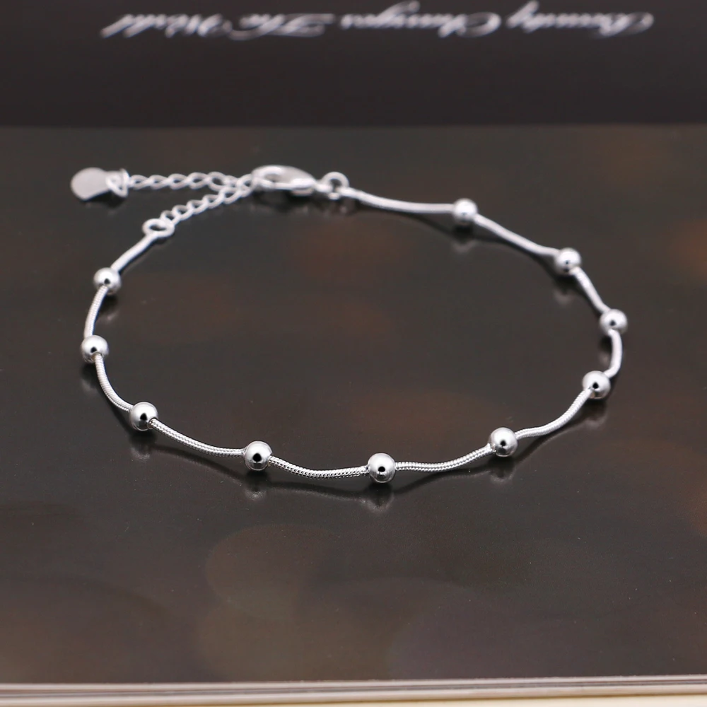 Summer fashion jewelry 925 sterling silver anklet female models simple style round bead solid silver foot chain lady' bijoux