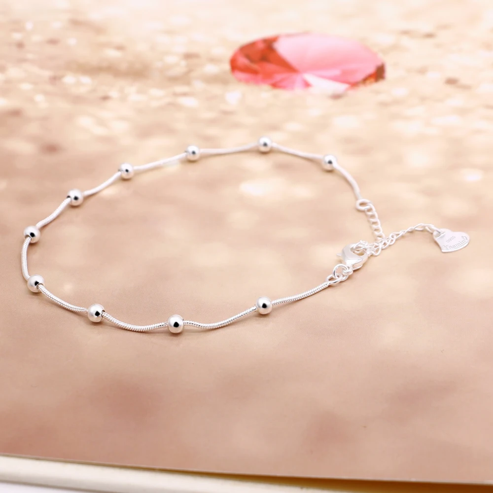 Summer fashion jewelry 925 sterling silver anklet female models simple style round bead solid silver foot chain lady' bijoux