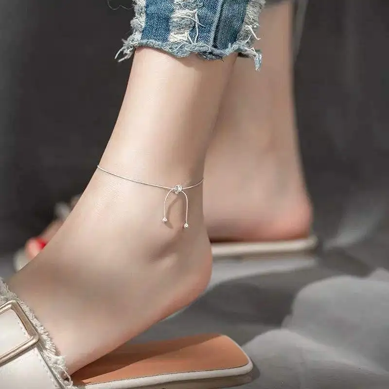 Fashion 925 Sterling Silver Snake Chain Adjustable Bow Knot Anklets Women Fine Jewelry Cute Accessories Gift