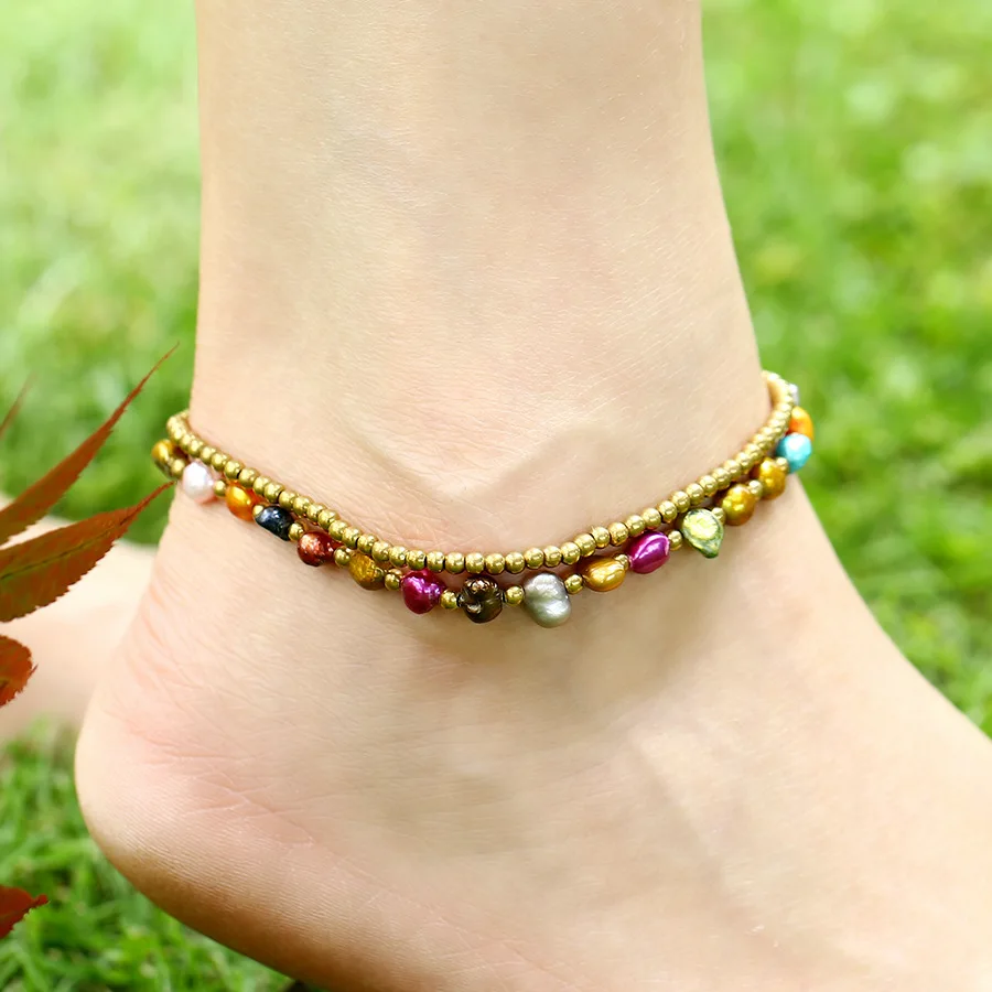 Fashion Bohemian Freshwater Pearl Beads Charm Ankle Chain Bracelets Anklets Women's Beaded Chain On Foot  Female Ankle Jewelry
