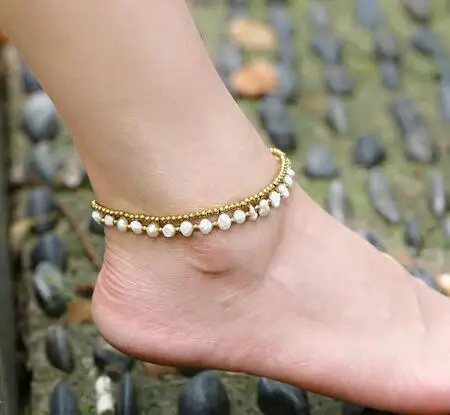 Fashion Bohemian Freshwater Pearl Beads Charm Ankle Chain Bracelets Anklets Women's Beaded Chain On Foot  Female Ankle Jewelry