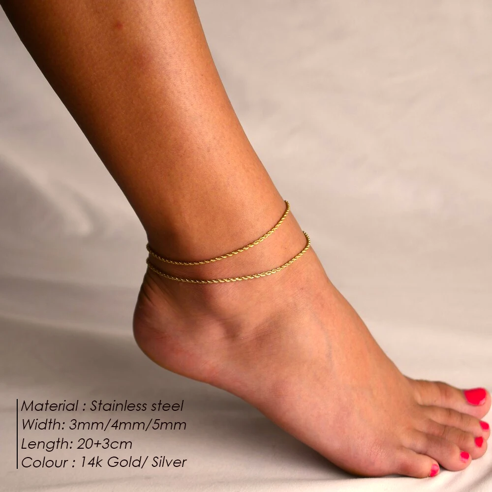 eManco 10PCS Rope Link Anklets Stainless Steel for Women Foot Accessorie Summer Beach Barefoot Sandals Ankle Gifts