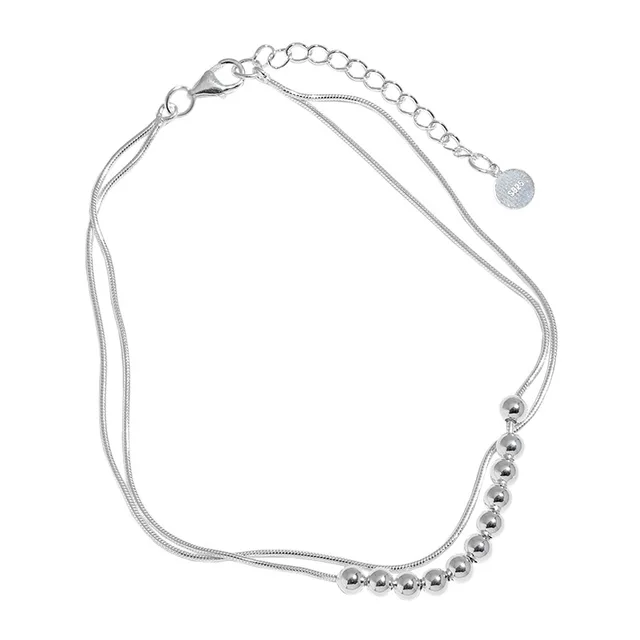 F.I.N.S Double-Layer Snake Chain S925 Sterling Silver Anklet Charms Movable Beads Adjustable Bare Foot Fashion Fine Jewelry
