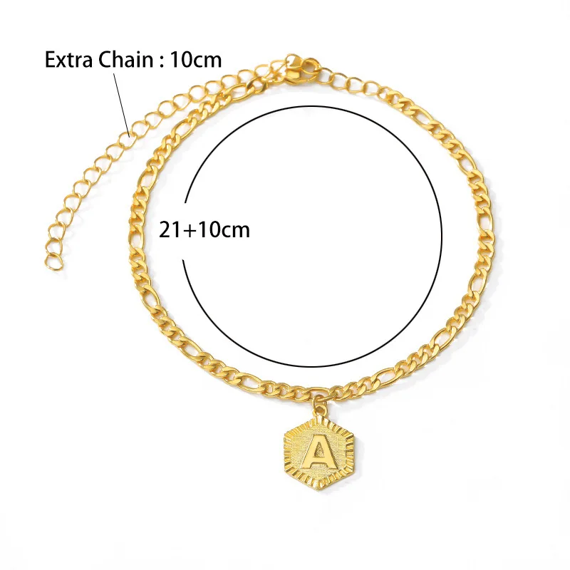 A-Z Initial Letter Anklet For Women Stainless Steel Anklets Extender Gold Figaro Chain Alphabet Foot Accessories Jewelry