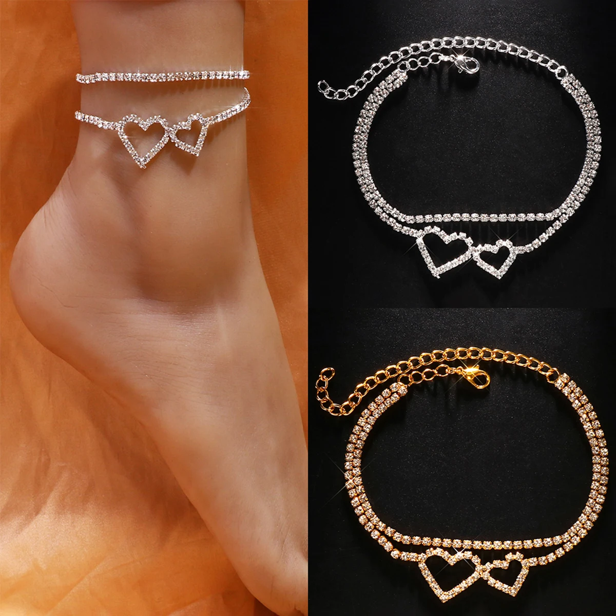 Shiny cubic zirconia chain women's ankle fashionable gold and silver color ankle chain beach ankle chain