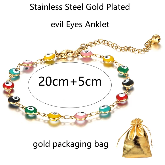 1 Piece 316L Stainless Steel Colorful 6mm Round Enamel Evil Eye Anklets Leg Chain For Women Man Summer Becah Jewelry Gifts 20cm