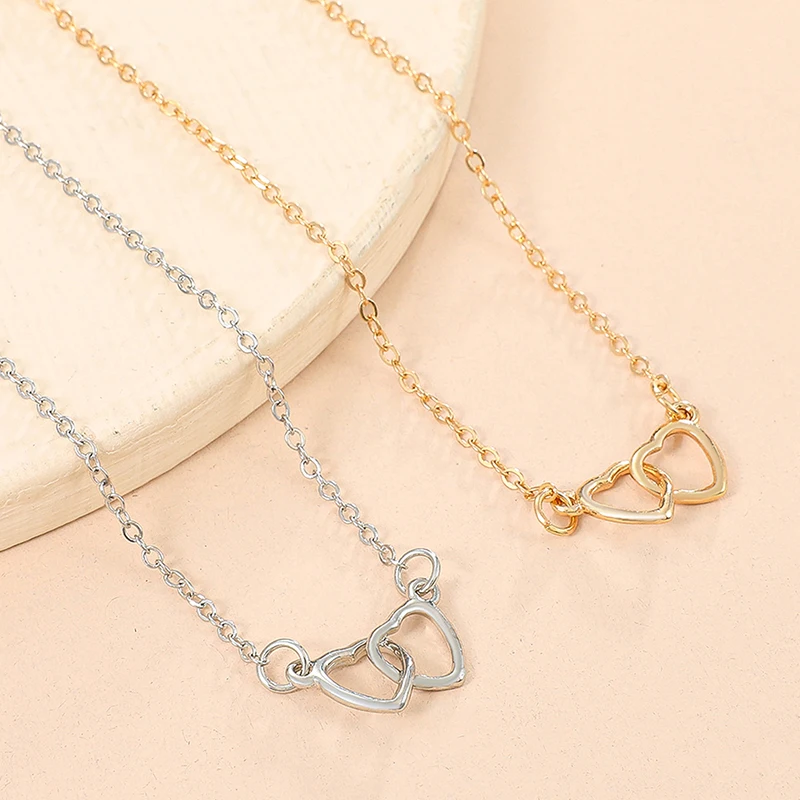 Ins Fashion Silver Color Double Heart Anklet For Women Bling Hollow Out Love Foot Ankle Leg Bracelet Chain Jewelry