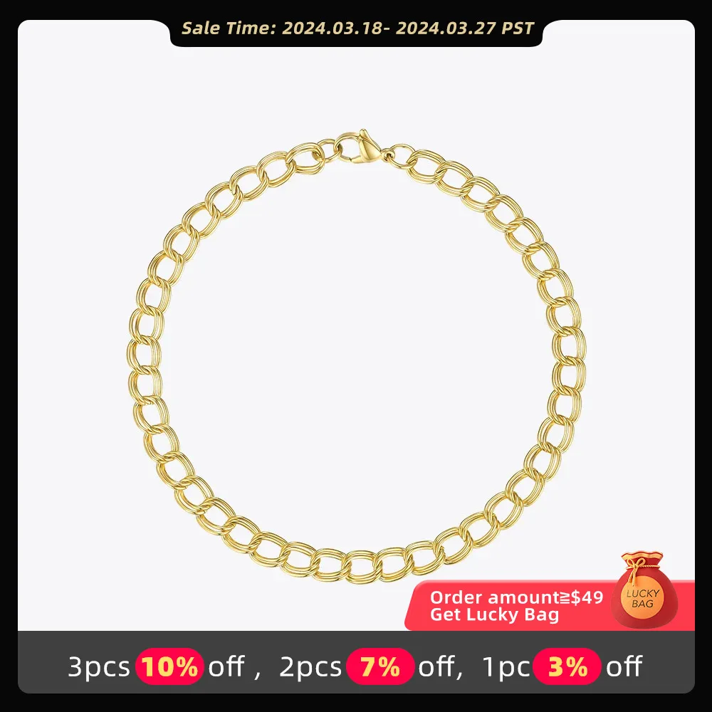 ENFASHION Simple Link Chain Anklet Bracelet Gold Color Stainless Steel Double Circle Anklets For Women Foot Fashion Jewelry