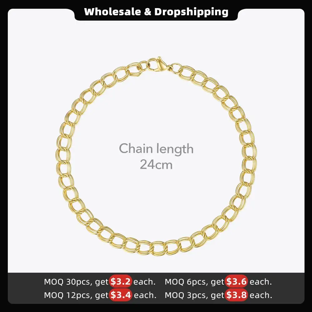 ENFASHION Simple Link Chain Anklet Bracelet Gold Color Stainless Steel Double Circle Anklets For Women Foot Fashion Jewelry