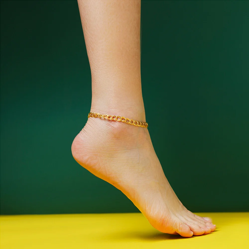 ENFASHION Simple Link Chain Anklet Bracelet Gold Color Stainless Steel Double Circle Anklets For Women Foot Fashion Jewelry