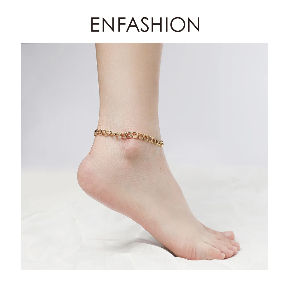 ENFASHION Simple Link Chain Anklet Bracelet Gold Color Stainless Steel Double Circle Anklets For Women Foot Fashion Jewelry