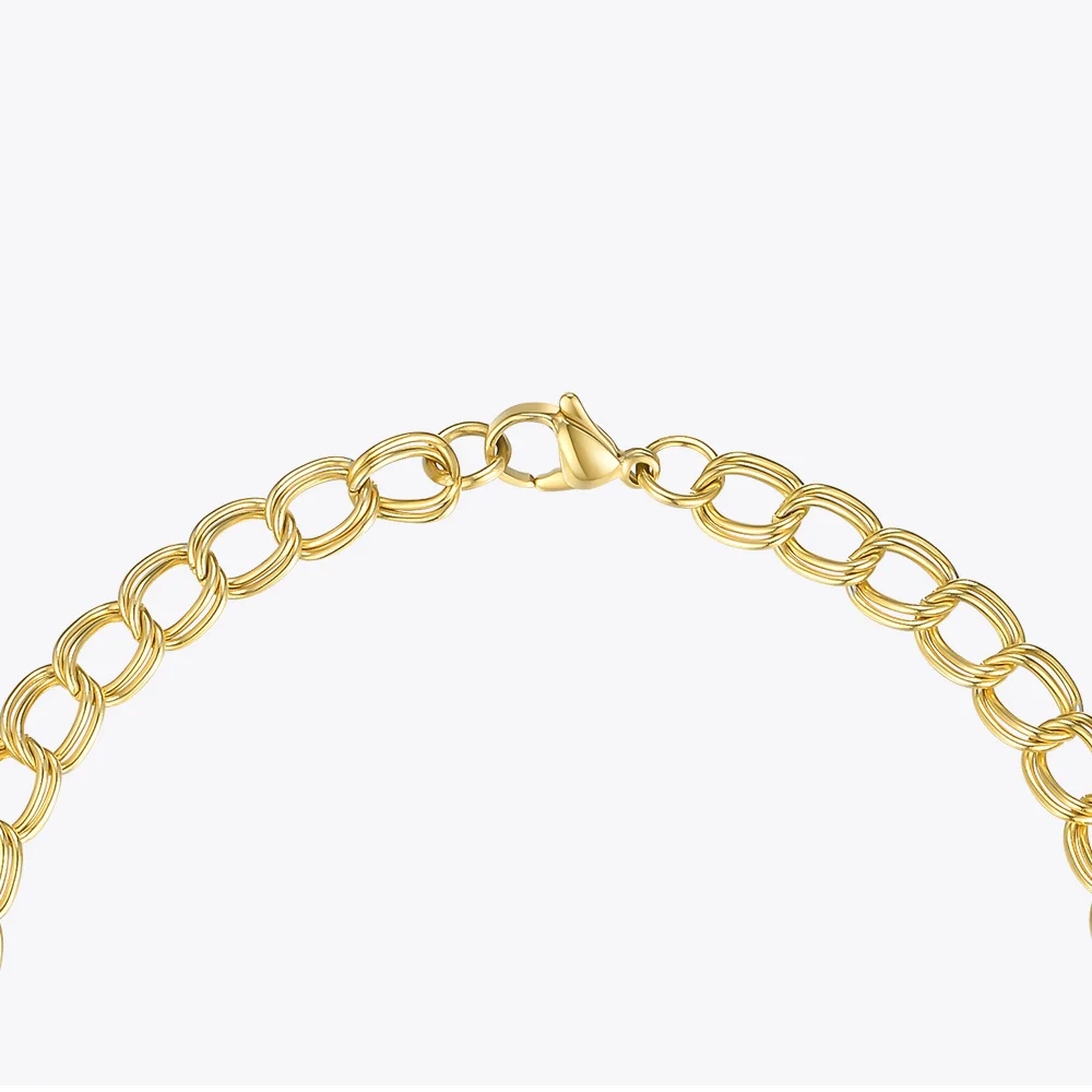 ENFASHION Simple Link Chain Anklet Bracelet Gold Color Stainless Steel Double Circle Anklets For Women Foot Fashion Jewelry