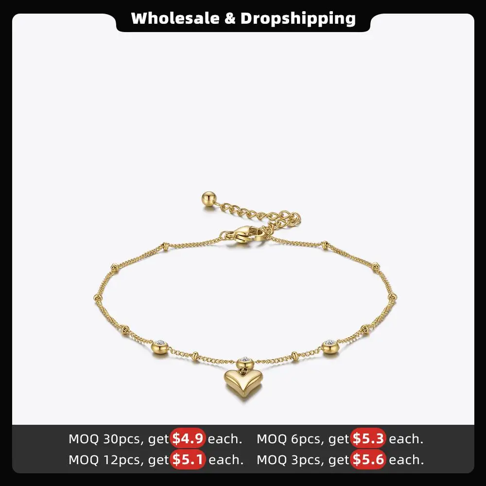 ENFASHION Boho 3D Heart Zircon Anklet Stainless Steel Foot Chain Gold Color Fashion Jewelry 2021 Gifts Bijoux Femme A215004Produ