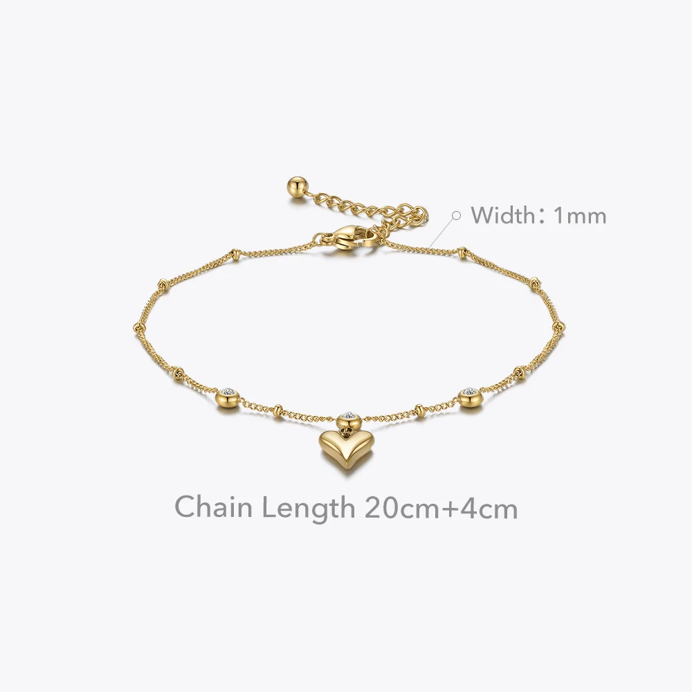 ENFASHION Boho 3D Heart Zircon Anklet Stainless Steel Foot Chain Gold Color Fashion Jewelry 2021 Gifts Bijoux Femme A215004Produ