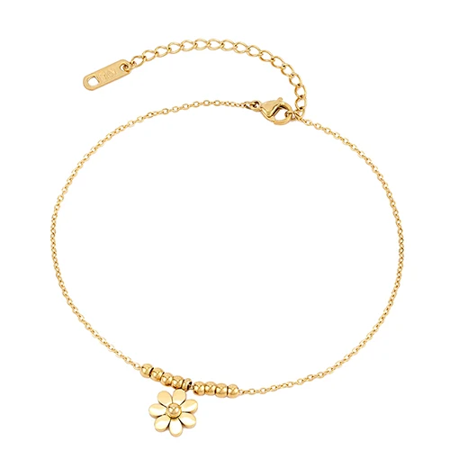 Sunflower beaded anklet bracelet Golden stainless steel leg chain women fashion foot jewelry Girl summer Beach Initial leg chain