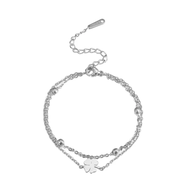 Cazador Clover Cross Double Chain Leg Ankle Bracelet Heart Anklet Stainless Steel Barefoot Chain Jewelry Women Bridesmaid GiftsP