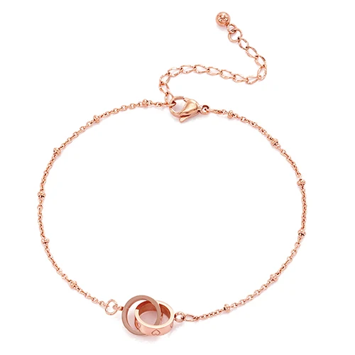 Titanium steel Japan and South Korea simple love anklet double ring leg chain suitable for fashion girls Women gift AccessoriesP