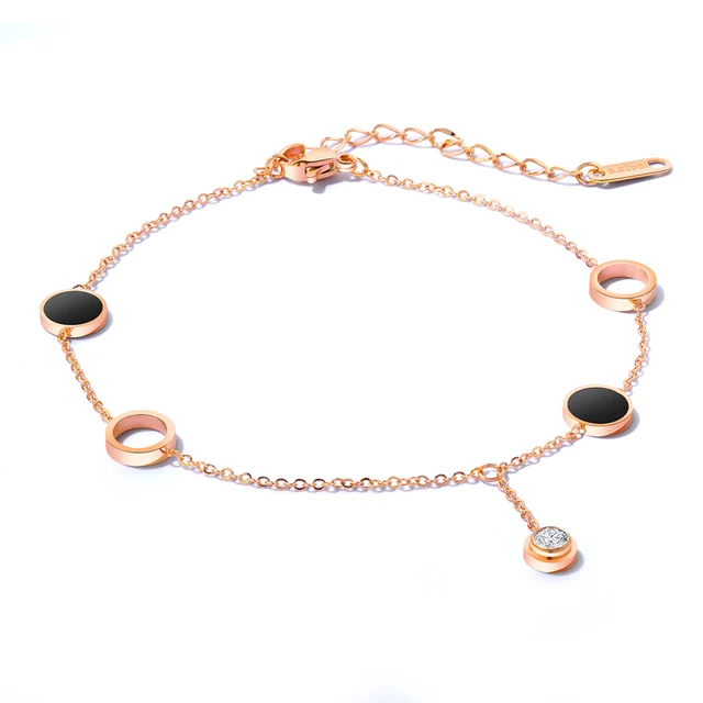 JeeMango Vintage Stainless Steel Rose Gold Plated Beaded Chain Charm Leg Anklets For Women Ankle Bracelet Foot Jewelry JA19005