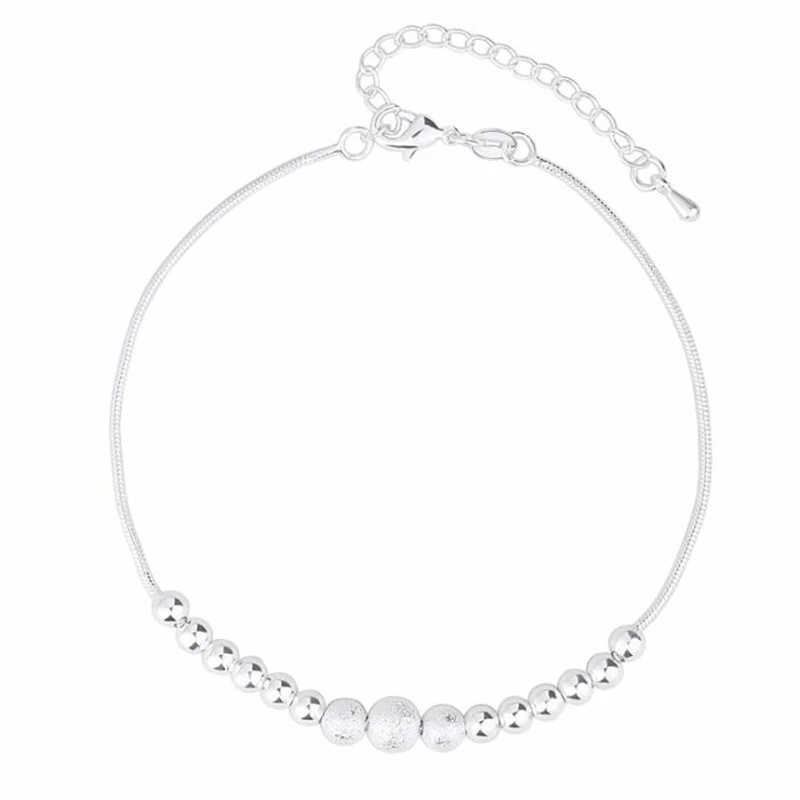 KOFSAC Fashion 925 Sterling Silver Anklets for Women Beach Jewelry Female Frosted Beads Bangle Bracelets For Girls Summer Gifts