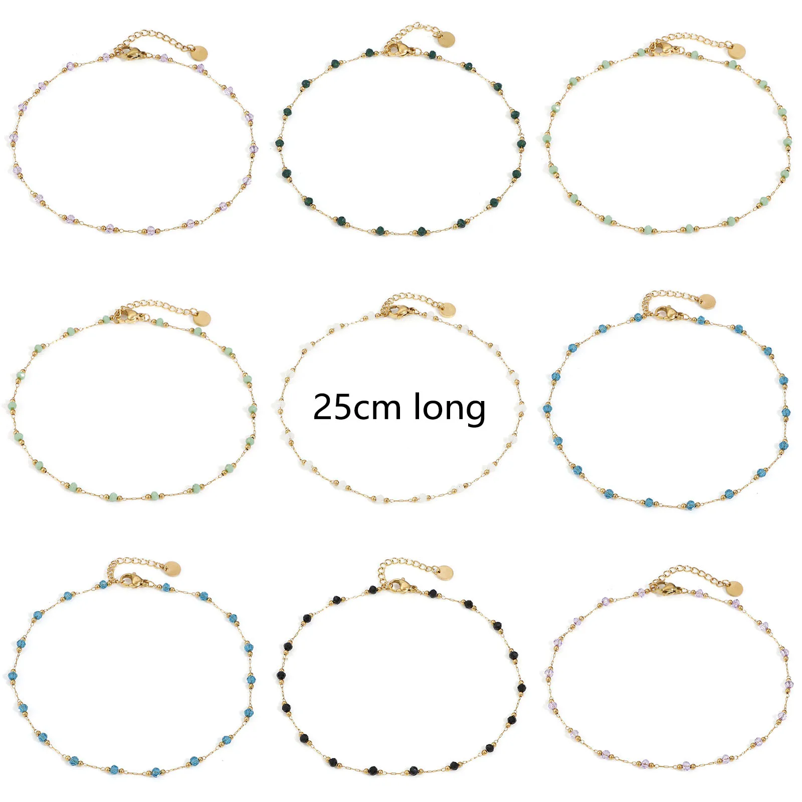 1PC 304 Stainless Steel Double Layer Anklet For Women Fashion Summer Foot Show Jewelry Natural Stone Bead Link Chain Anklet 25cm