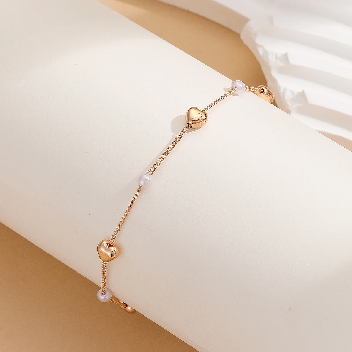 Vintage Heart Pearl Anklet Link Chains Bracelets for Women Girl Jewelry Barefoot Fashion Aesthetic Jewelry Female Birthday Gift