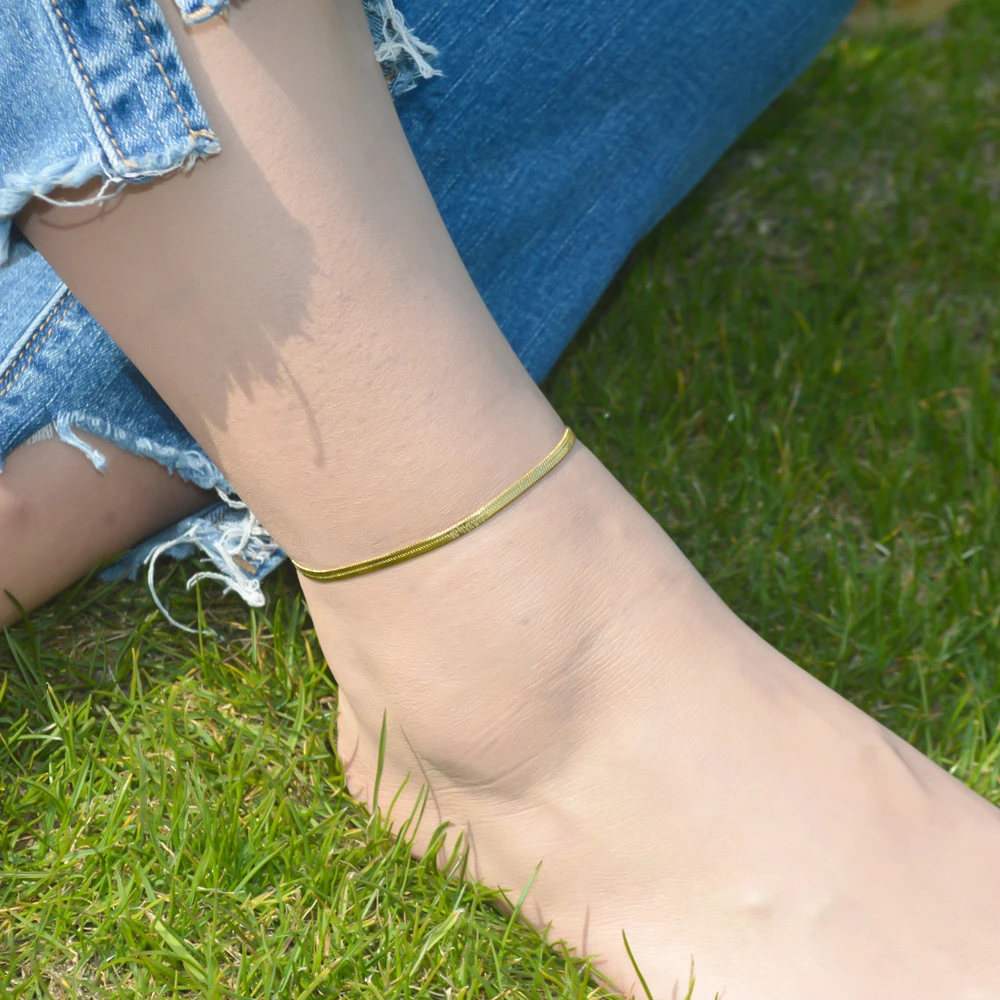 Summer Gold Color Anklets For Women Stainless Steel Firga Chain Feet Jewelry Layered Link Chain Accessory