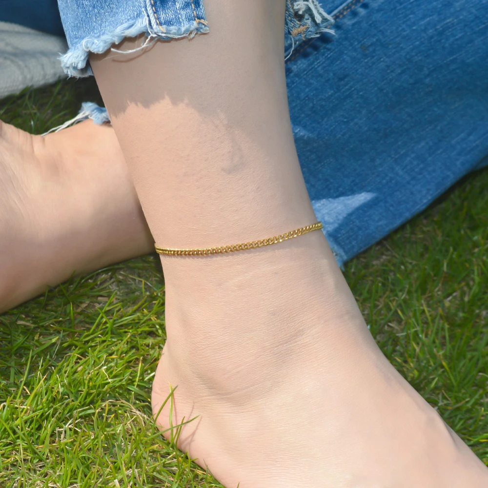 Summer Gold Color Anklets For Women Stainless Steel Firga Chain Feet Jewelry Layered Link Chain Accessory
