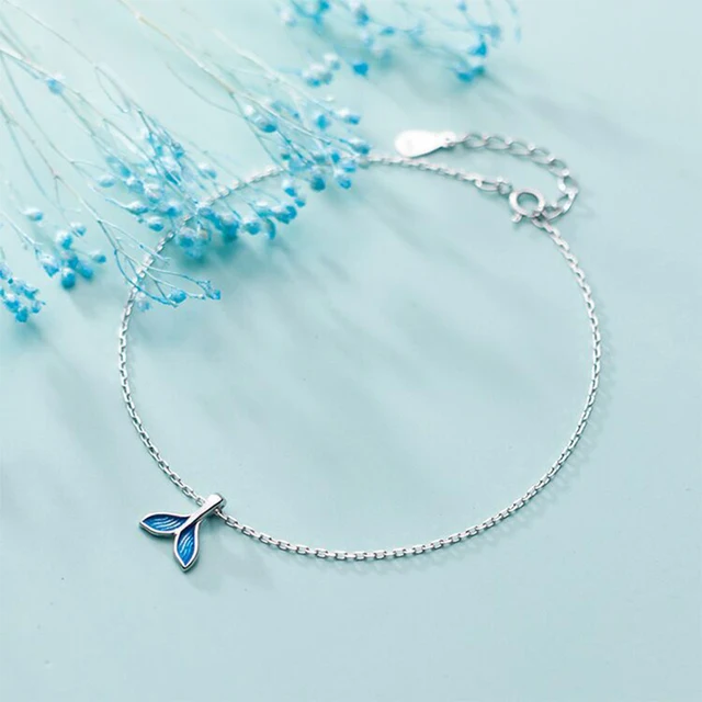 925 Sterling Silver for Women Girls Whale Anklet Trendy Blue Mermaid Tail Chokers Charm Necklaces Earrings Fine Jewelry Gifts
