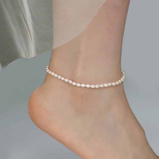 ASHIQI Natural Freshwater Pearl Anklet Lady Elasticity Chain Beach Foot Bracelet Fashion Jewelry for Women Trend