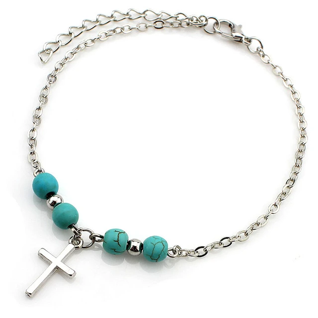 Bohemian Turquoise Beaded Anklets Girls Summer Beach Starfish Cross Turtle Pendant Ankle Bracelets Women Foot Chain Jewelry